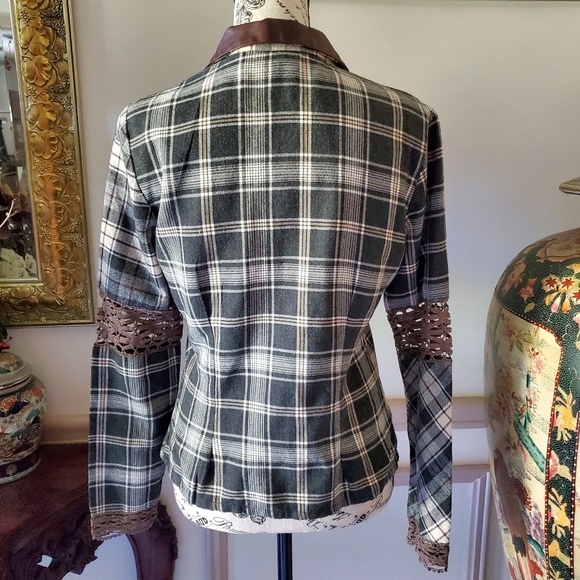 Vintage Cotton Leather And Lace Plaid Western Shirt - Picture 5 of 12
